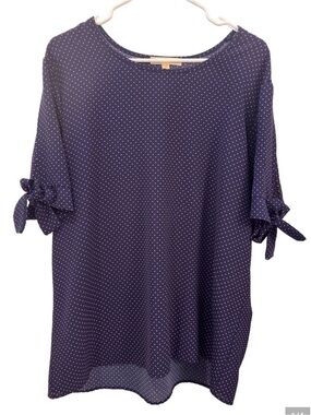 Mimi & Daphne Stitch Fix Navy Polka Dot Blouse Top Tie Sleeve Career XL